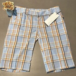 Men's Blue and Orange Plaid Shorts